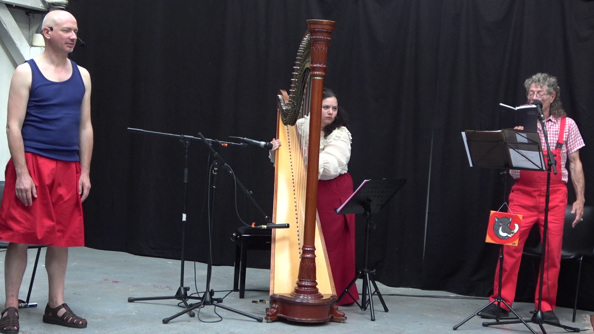 en scène, les trois poètes et la harpe de Mouna pour un récital poétique harpsychés